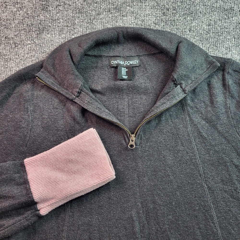 Cynthia Rowley Womens Medium Gray Half Zip Pullover Sweater Dress Pink‎ Trim